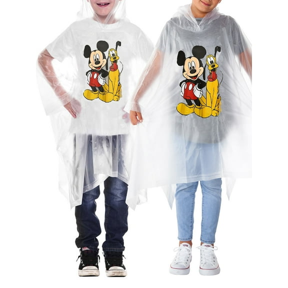 Disney Mickey Mouse Rain Poncho Hooded Water Resistant Pluto Kids Unisex 2-Pack