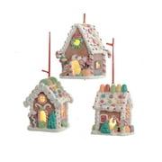Gingerbread Gum Drop Cottages Set of 3 Candy House Ornaments with LED Lights