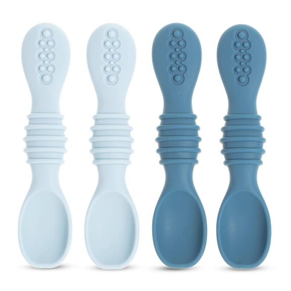 Silicone Baby Spoons for Baby Led Weaning 4-Pack, First Stage Baby Feeding Spoon Set Gum Friendly BPA Lead Phthalate and Plastic Free, Baby Blue
