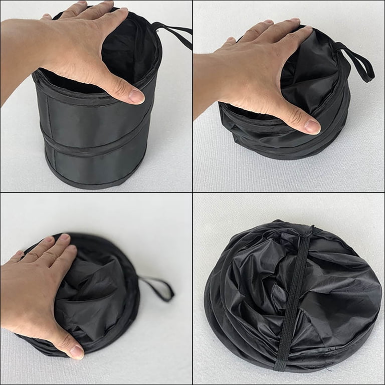 Foldable Car Trash Can With Lid – Portable, Waterproof, Collapsible Pop-Up Bin With Hook, Black