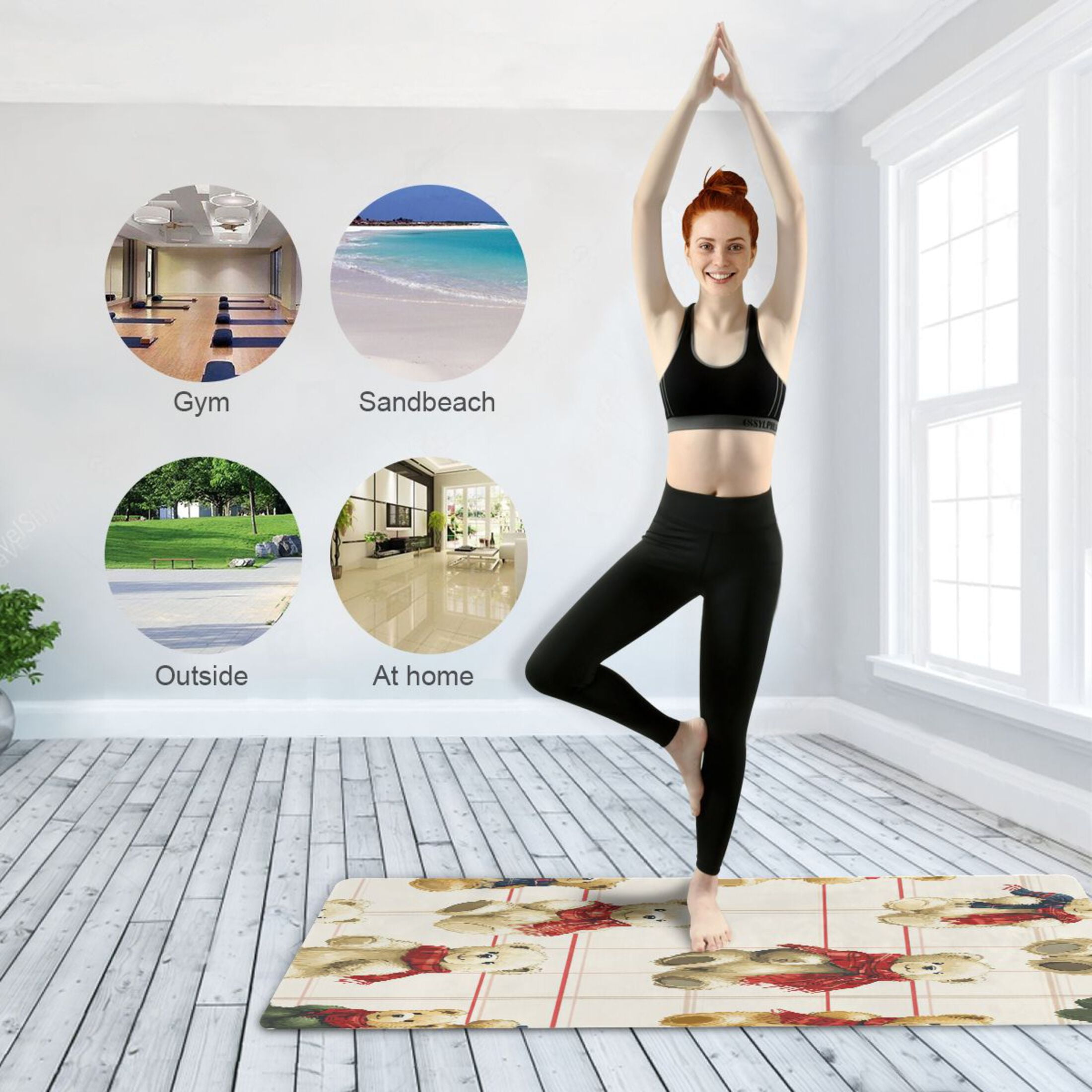 BZSMCE Yoga Mat Women Comfy Bears on Checkered Canvas Fitness Mat