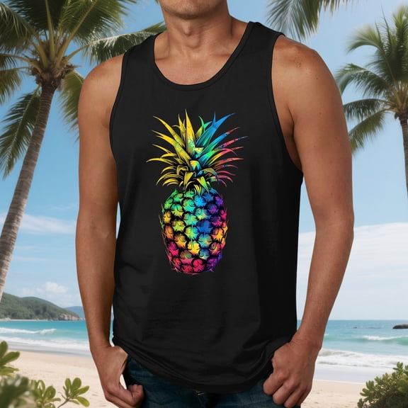 qelini Summer Tank Tops for Men Big and Tall Vest Top Crew Neck Sleeveless Vest Pineapple Print Cloths