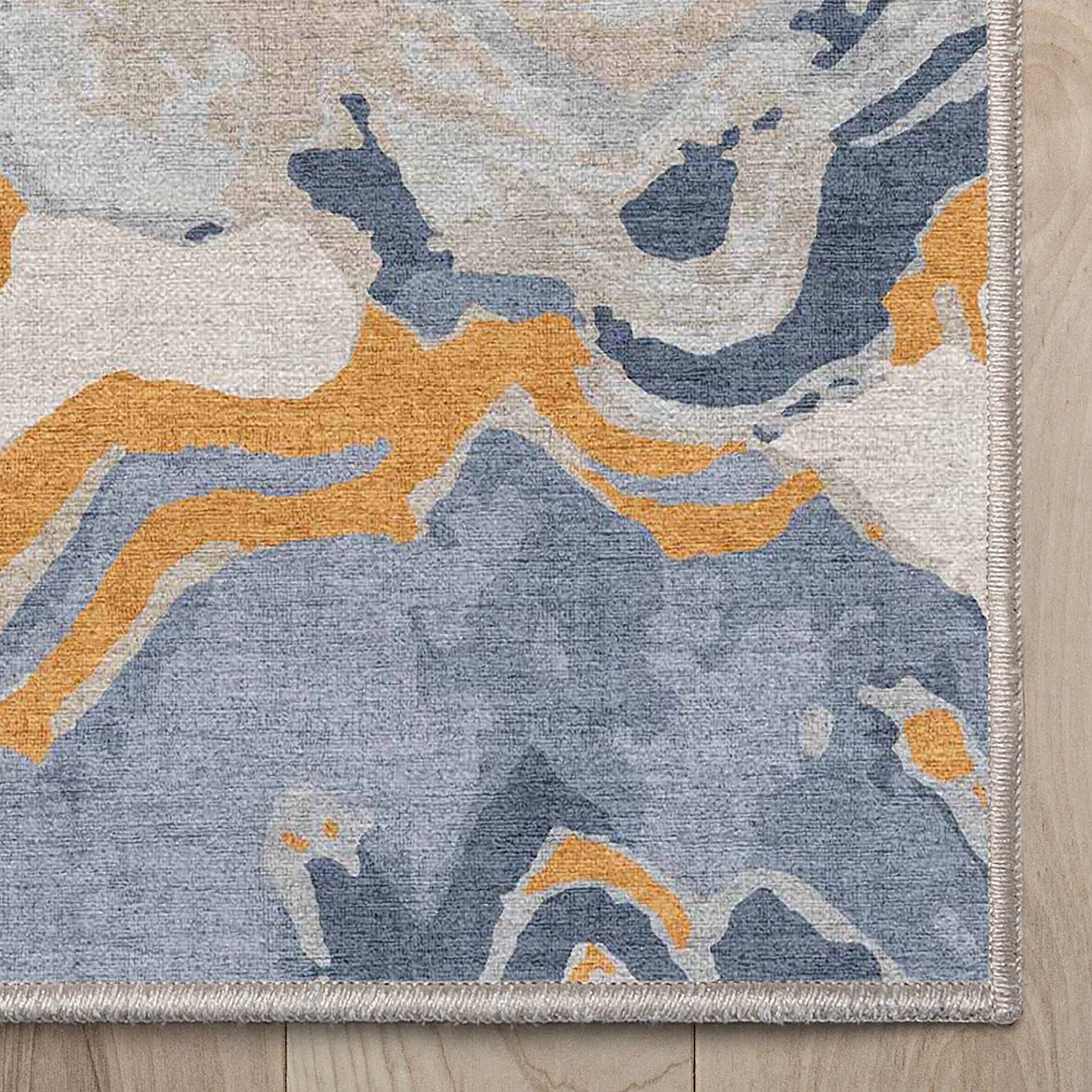 Well Woven Abstract Harmony Modern Stripes Pattern Blue Gold Flat-Weave Easy to Clean 3'3" x 5' Area Rug