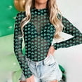 thumbnail image 6 of Kcolen Mesh Top for Women St. Patrick‘s Day Shamrock Print Stylish Sheer Fitted Triangle Jumpsuit Plus Size Long Sleeve Clothes, 6 of 7
