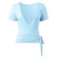 thumbnail image 5 of Gbsyewxs Womens Tops V Neck Short Sleeve Solid Color Yoga Sports Tie Side Summer T Shirts For Women Blue, 5 of 8