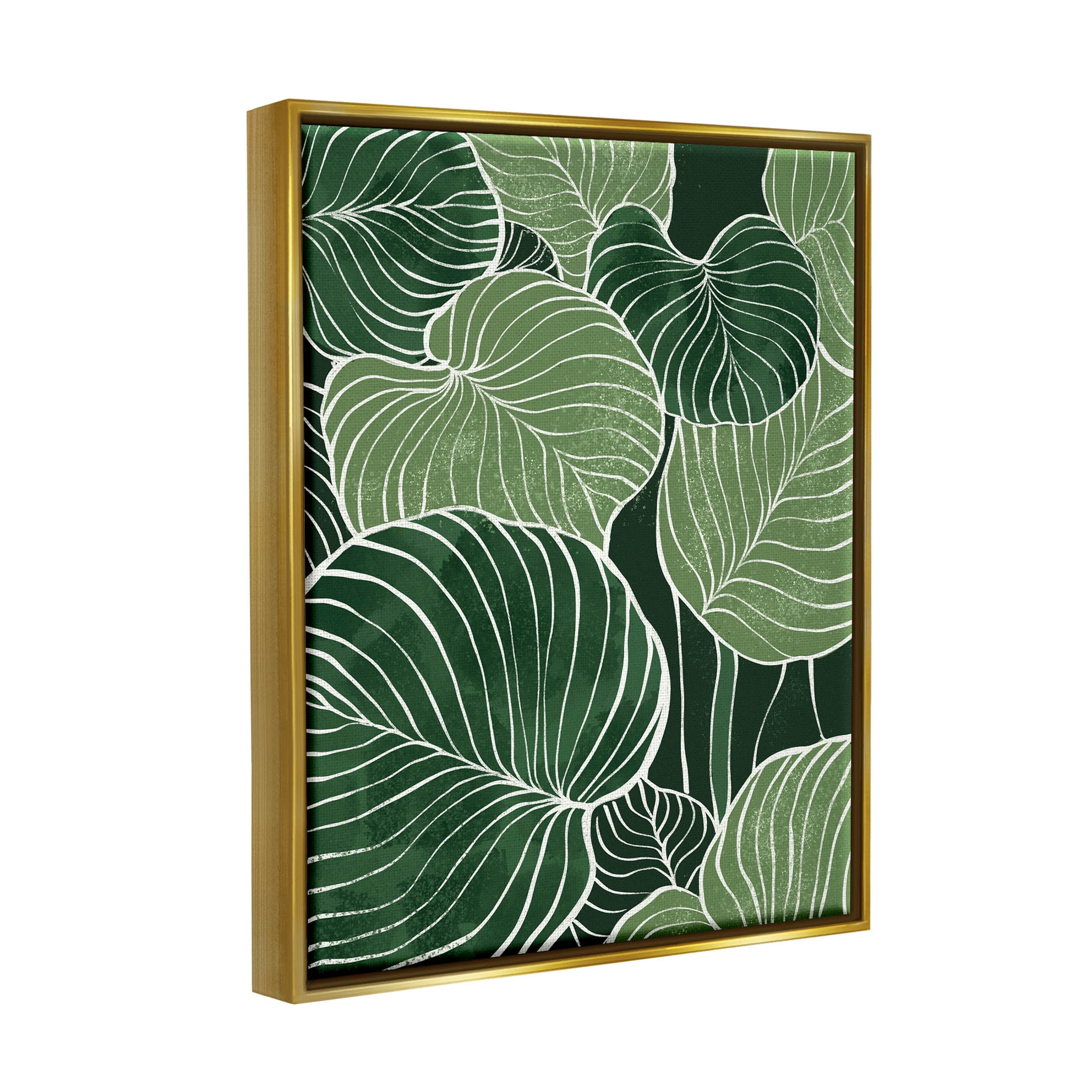 Layered Green Leaf Nature Botanical & Floral Graphic Art Metallic Gold Framed Art Print Wall Art