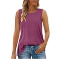 thumbnail image 1 of Lmnyox Débardeurs d'Été Sans Manches Basiques Col Rond Fendu sur le Côté T-Shirts Décontractés Mode Couleur Unie, 1 of 6
