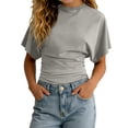 thumbnail image 4 of REDARER Girls Crew Neck Batwing Sleeve T-Shirt Solid Ruched Waist Casual Summer Stretchy Daily Top,13-14 Years, 4 of 9