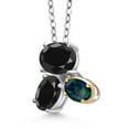 thumbnail image 2 of Gem Stone King 925 Silver and 10K Yellow Gold Black Sapphire and Green Opal Pendant Necklace for Women (3.26 Cttw, Oval 8X6MM, 7X5MM and 6X4MM, Gemstone September Birthstone, with 18 inch Chain), 2 of 4