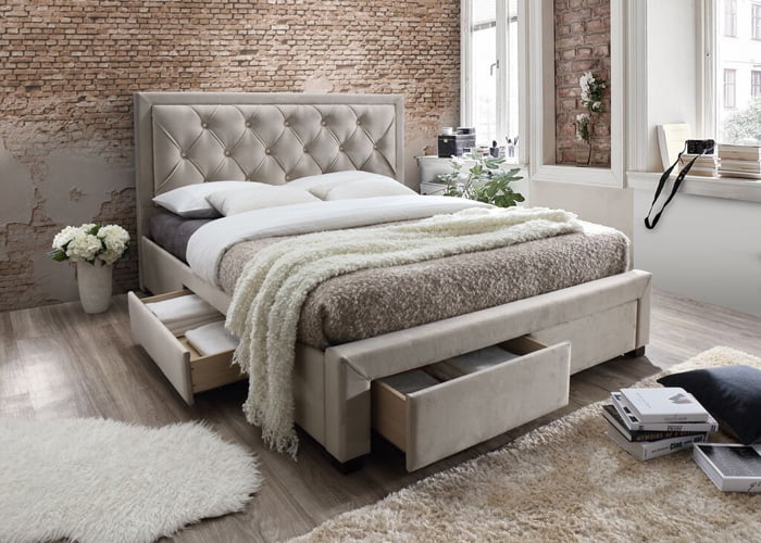 Erin Taupe Tufted Upholstered Full Bed with Storage Drawers Walmart