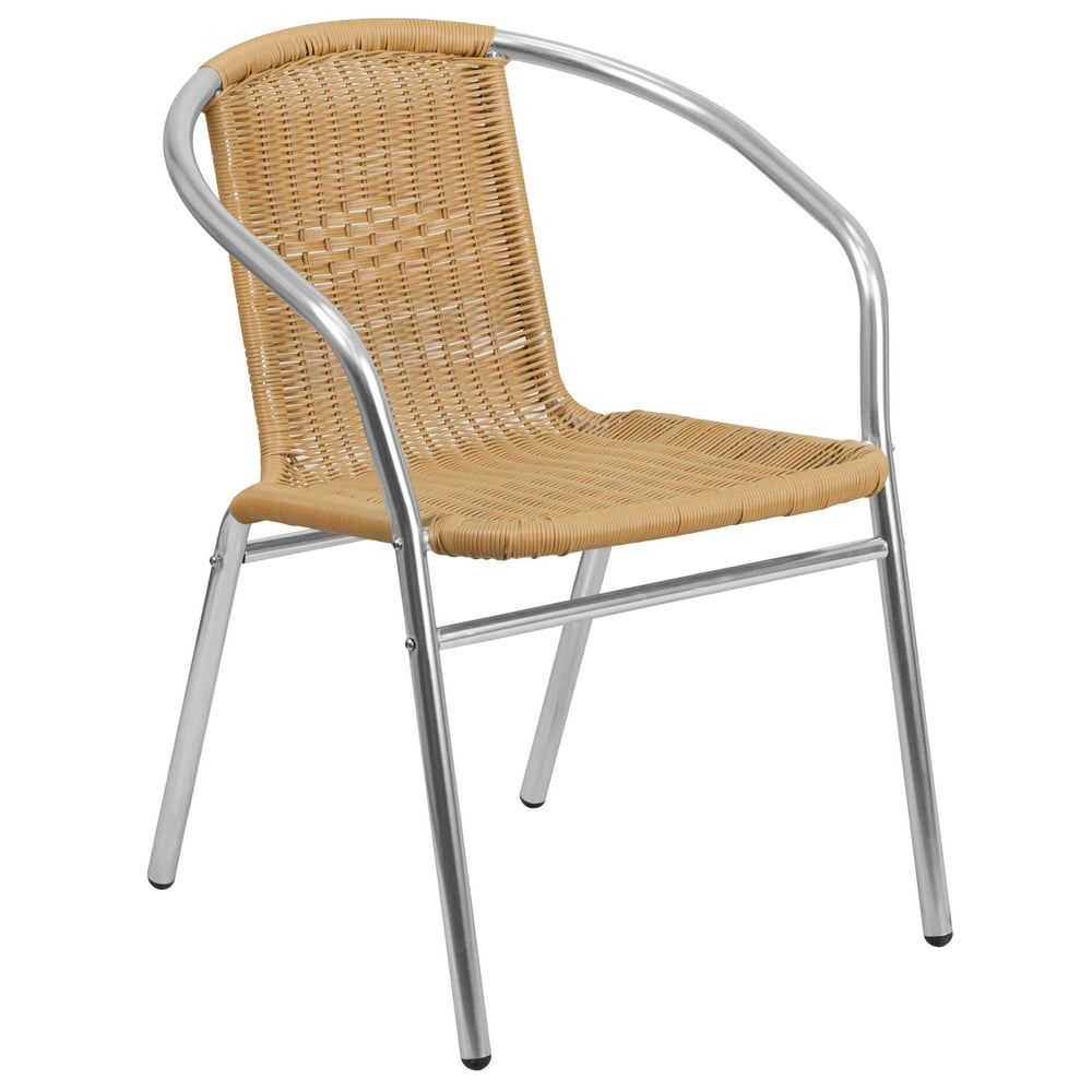 Flash Furniture Aluminum and Rattan Commercial Indoor-Outdoor Restaurant Stack Chair Multiple 