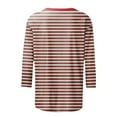 thumbnail image 4 of Women's Crew Neck 3/4 Sleeve Striped Print Top, Contrast Trim Casual Slim Fit Basic T-Shirt Blouse for Spring Summer Daily Wear 09-Vermilion XL, 4 of 5
