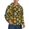 thumbnail image 2 of Kdxio Black Ink Green Plaid Sunflower Print Mens Casual Hooded Collar Drawstring Hoodies Pullover Sweatshirts Casual Long Sleeve Shirts-X-Large, 2 of 7