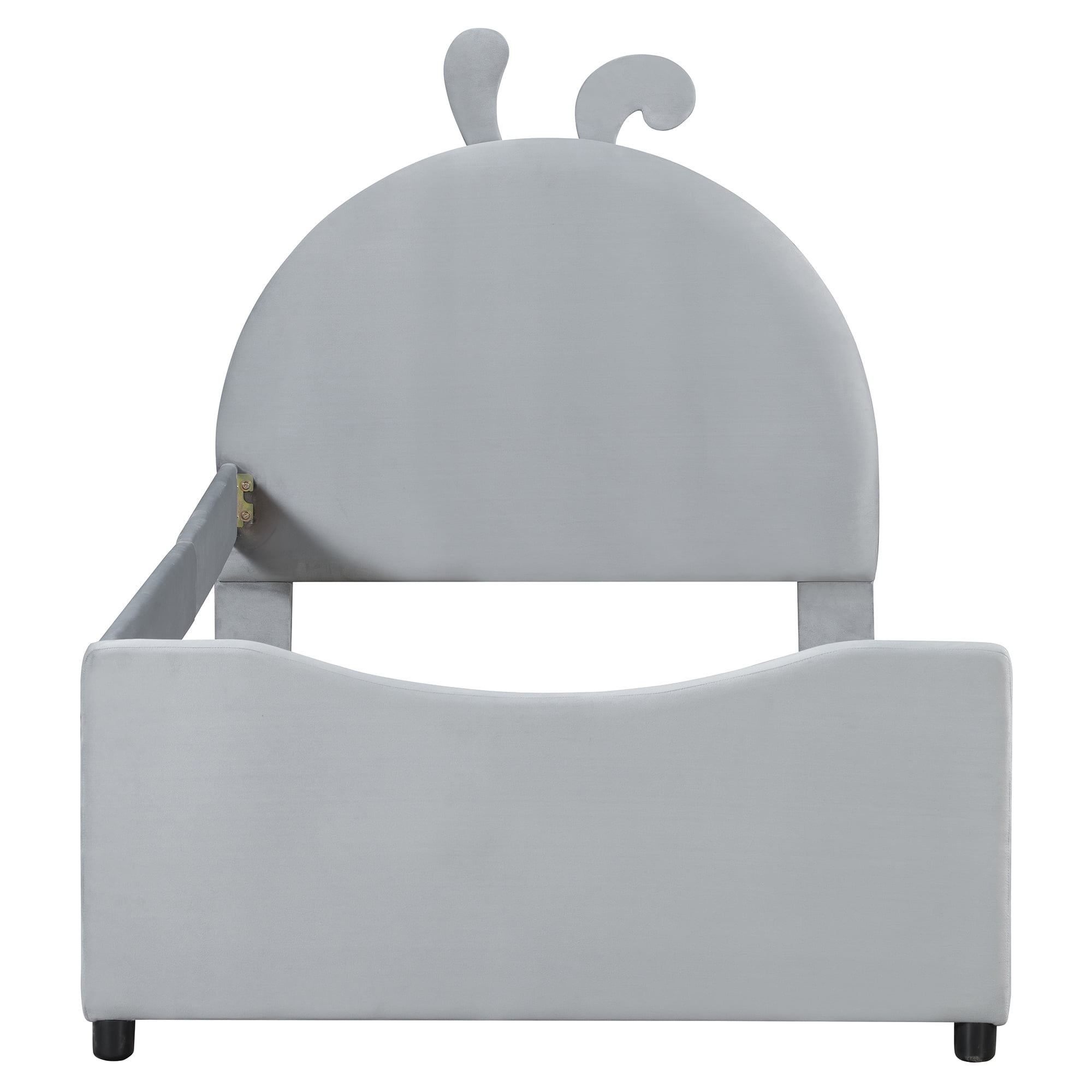 Aukfa Twin Size Upholstered Bed with Rabbit Ear Headboard, Daybed Frame for Kids Bedroom, Gray