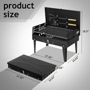 Portable Square BBQ Charcoal Grill for Patio, 44x27x22cm Foldable BBQ Grill with Lid, Adjustable Height Cooking Grid for Outdoor Picnic, Camping, Beach, Park, Black