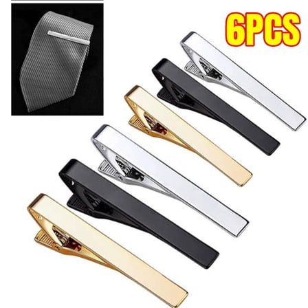 Tie Clips for Men, 6 Pack Classic Tie Clip Silver Gold Black Necktie Tie Bar Pinch Clips Suitable for Wedding Anniversary
