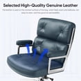 thumbnail image 6 of Cottinch Genuine Leather Office Chair Mid Back Ergonomic Desk Chair Padded Executive Office Chair with Aluminum Arm Rest Swivel Rolling Computer Armchair for Home Office, Blue, 6 of 12
