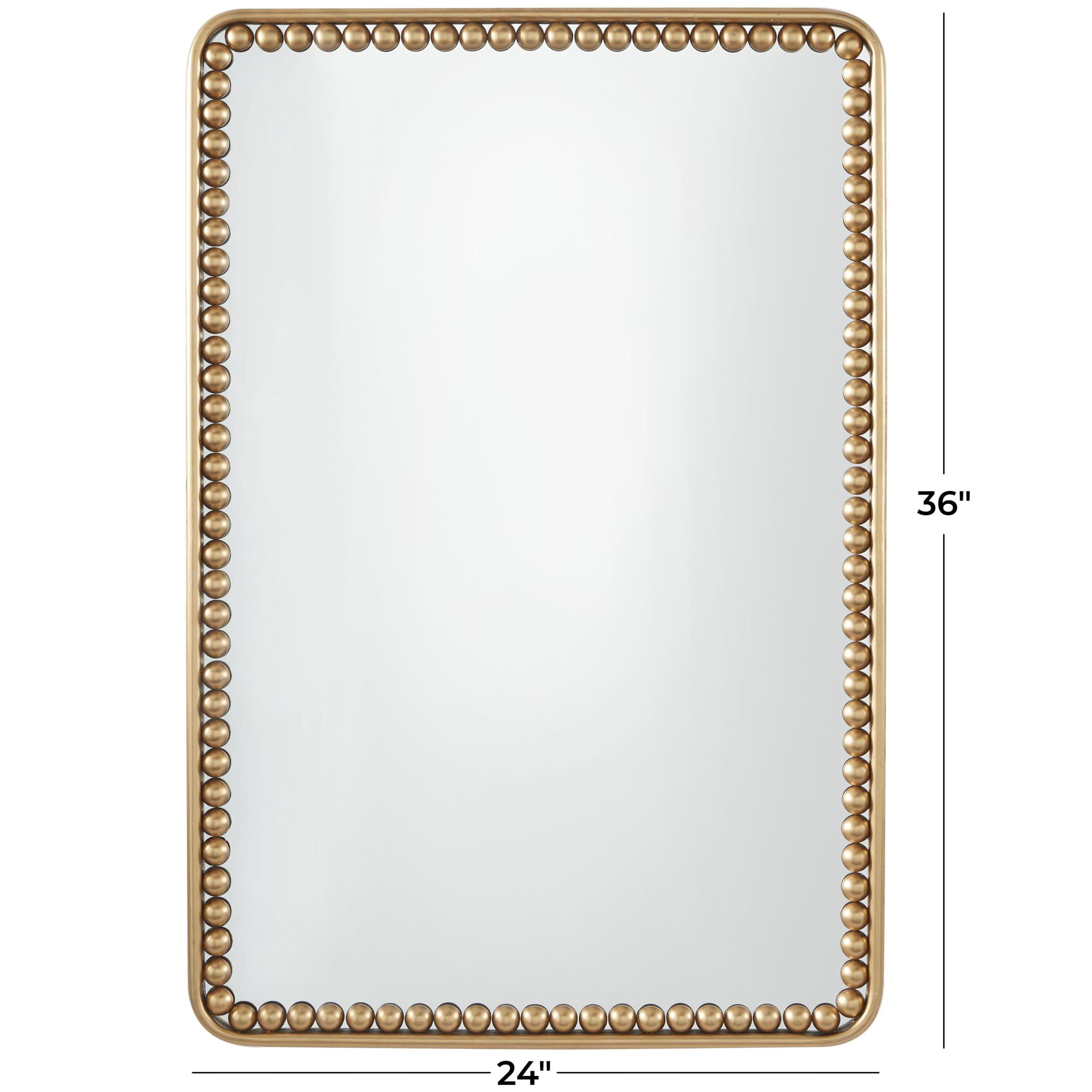 DecMode 24" x 36" Gold Rectangular Beaded Wall Mirror