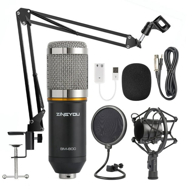 Ensemble de microphones à condensateur Freedo, kit de micro BM-800 avec bras  de ciseaux à suspension de micro réglable, support antichoc et filtre  anti-pop double couche pour l'enregistrement en studio et le
