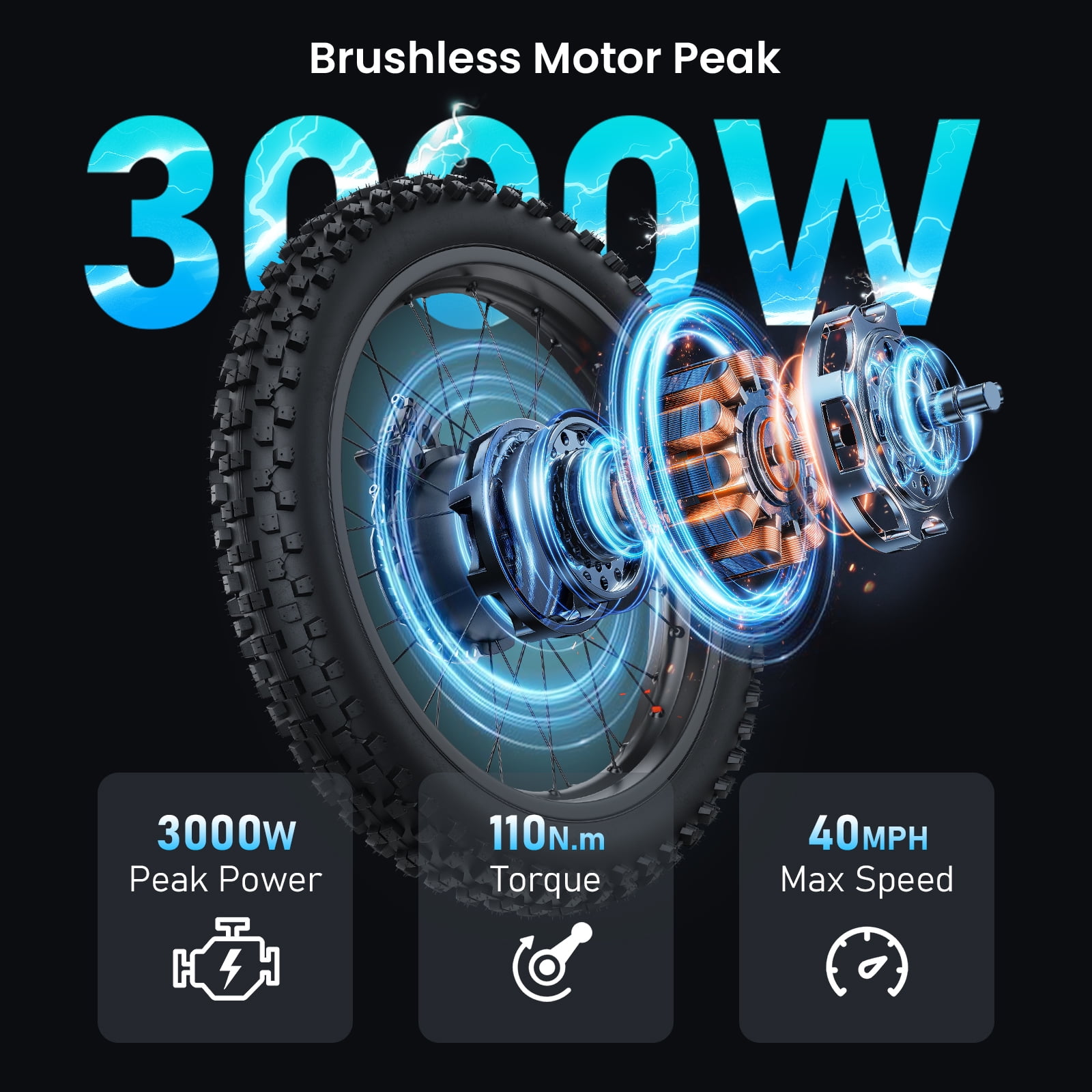 Arkveld APEX1 Electric Bike for Adults，Peak-3000W 25" Fat Tire All-Terrain E-Bike 80Miles 40MPH Electric Dirt Bike for Road Sand Mountain Snow - 48V 32AH Battery Powered Electric Motorcycle,UL2849