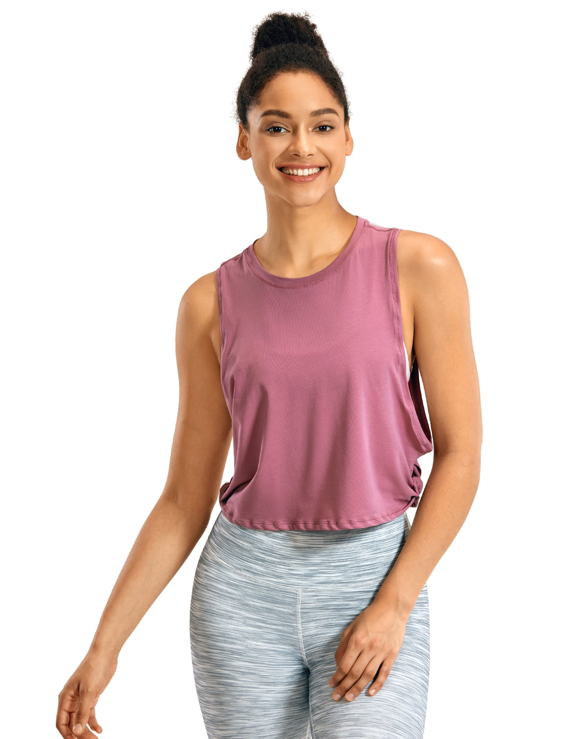 CRZ YOGA Womens Pima Cotton Workout Tank Crop Sports Shirt Sleeveless Yoga Running Tops 