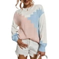thumbnail image 1 of Women Sweaters-Oversized Chunky Knit Color Block Drop Shoulder Batwing Sleeve Pullover Sweater Tops, 1 of 7