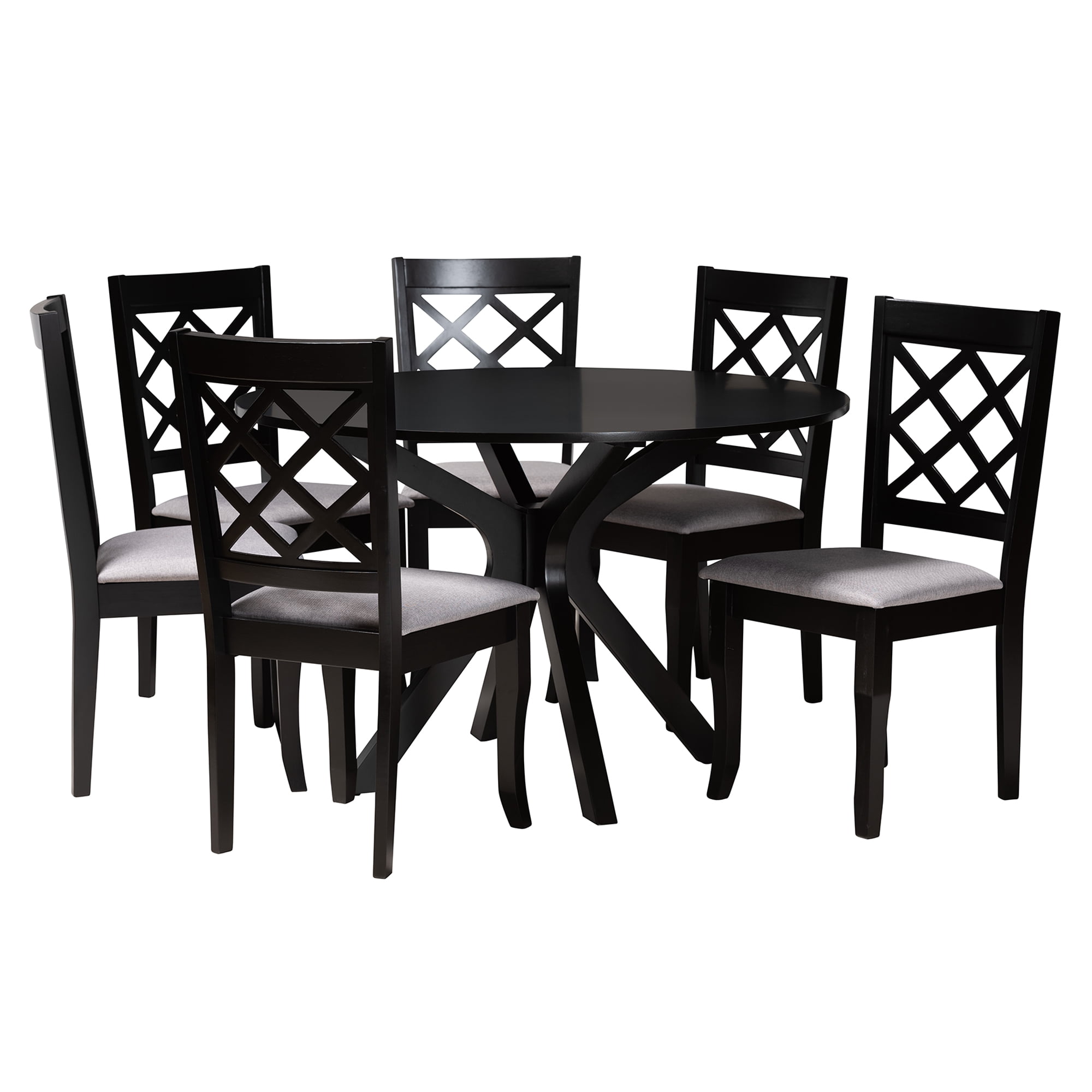 Baxton Studio Jana 7 Piece Modern MDF and Rubberwood Dining Table Set Gray/Espresso Brown