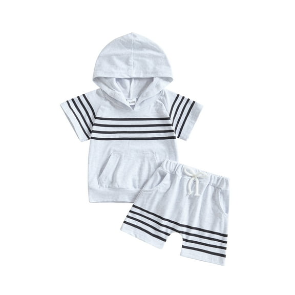 Michellecmm Boys Summer Shorts Sets Short Sleeve Hooded Striped Tops and Drawstring Shorts Sets