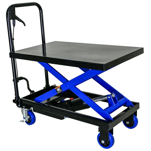 Noaman Hydraulic Lift Trolley 500 LBS Capacity, 4 Polyurethane Wheels with Brakes, Foldable Steel Platform Cart for Material Handling, Black Blue