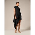 thumbnail image 3 of Black Asymmetrical Drape Mini Dress With High Mock Neck And Short Sleeves Elegant Evening Guest Wear, 3 of 6