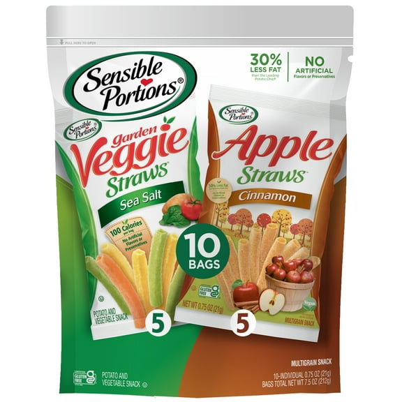 Sensible Portions Garden Veggie Straws, Cinnamon Apple & Sea Salt, 0.75 oz Variety Mix (10 Count)