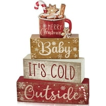 4 Pcs Christmas Table Decor Wooden Hot Cocoa Decoration Christmas Centerpiece Winter Tiered Tray Decor Decorative Red Hot Cocoa Block Signs Gift Farmhouse Xmas Decoration for Home Kitchen