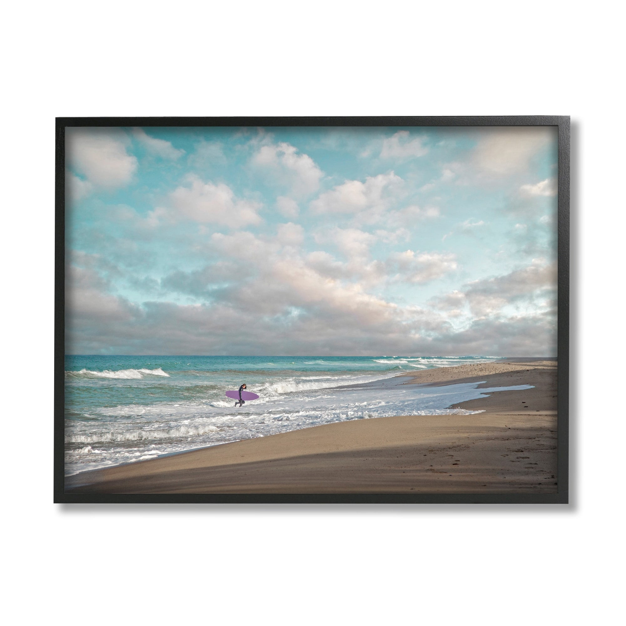 Stupell Industries Crashing Waves on Beach Surfer Purple Board,11 x 14,Designed by Brooke T. Ryan