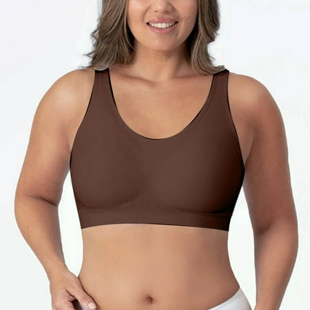 Crunowin Women s Seamless Bra  No Underwire Plus Size Solid Color Anti Shock Traceless Workout Undershirts Lingerie Coffee XL