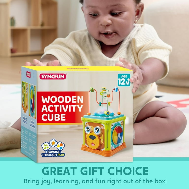 Joyfy Wooden Baby Activity Cube, Jungle Safari Montessori