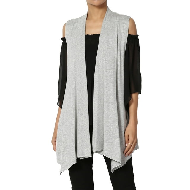 TheMogan Women's Long Vests Sleeveless Draped Lightweight Open Front Cardigan