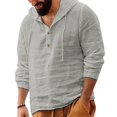 thumbnail image 2 of Caqnni Cotton Linen Shirts for Men Hoodie Tops Casual Lightweight Long Sleeve Henley Beach Shirt Loose Hawaiian Shirt (Grey,L), 2 of 6