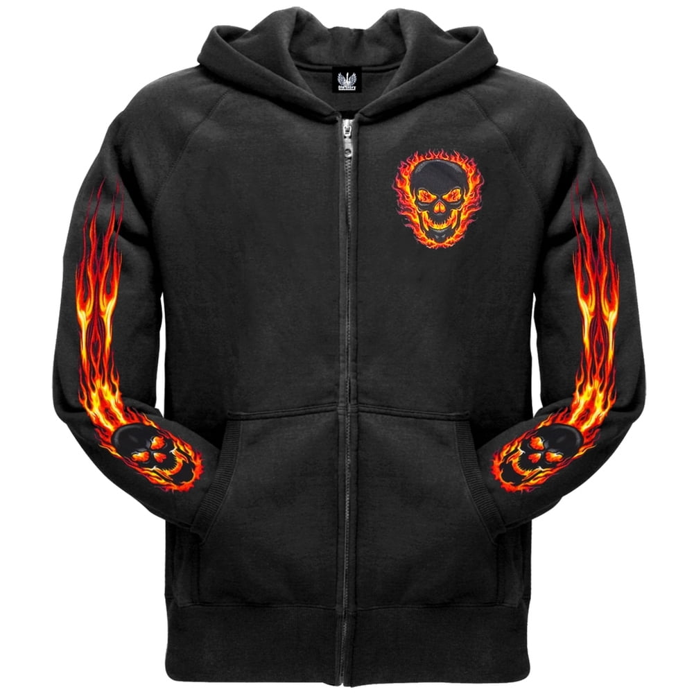 Black Out Skull and Flames Zip Hoodie