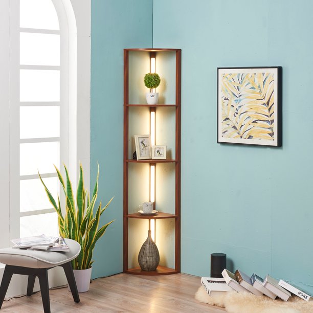 FENLO Fancy Edge Dimmable Floor Lamp with Shelves, Luxury Corner LED