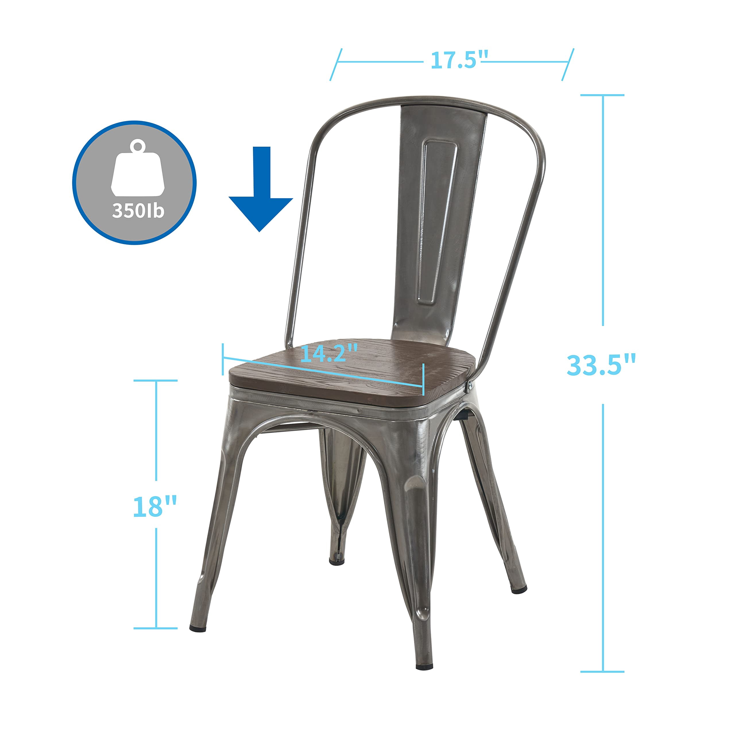 Nazhura Farmhouse Tolix Metal Wood Dining Side Chair, Set of 4