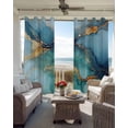 thumbnail image 4 of Turquoise Blue Blackout Curtains 54 Inches Long for Bedroom, Modern Teal Gold Marble Textured Thermal Insulated Room Darkening Black Out Window Curtain Panels Grommet Drapes for Living Room, 4 of 8