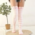 thumbnail image 1 of Chaussettes de Sol Chaudes pour Femmes en Molleton Corail Épaissi à Rayures Dessin Animé 2 Pcs Bas Bas Bas de compression Rose, 1 of 3