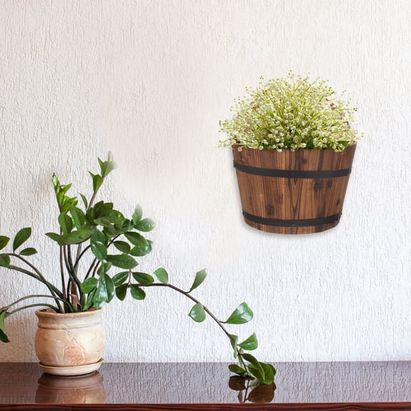 MIPCASE Rustic Brown Wooden Wall Mount Hanging Flower Pot Planter for Home Balcony Garden Decoration