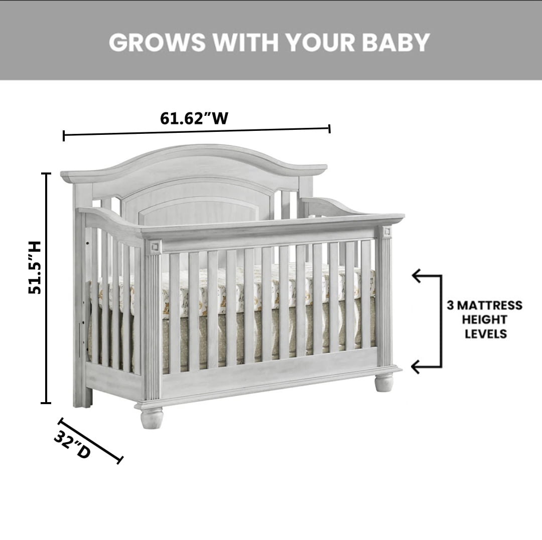 Oxford Baby London Lane 4-in-1 Convertible Crib, Vintage White