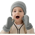 thumbnail image 5 of Muryuobao Toddler Kids Girls Boys Knitted Winter Hat Gloves Set Warm Fleece Lined Hats Baby Cable Skull Beanie Cap Mittens Set 3-6 Years Light Grey, 5 of 7