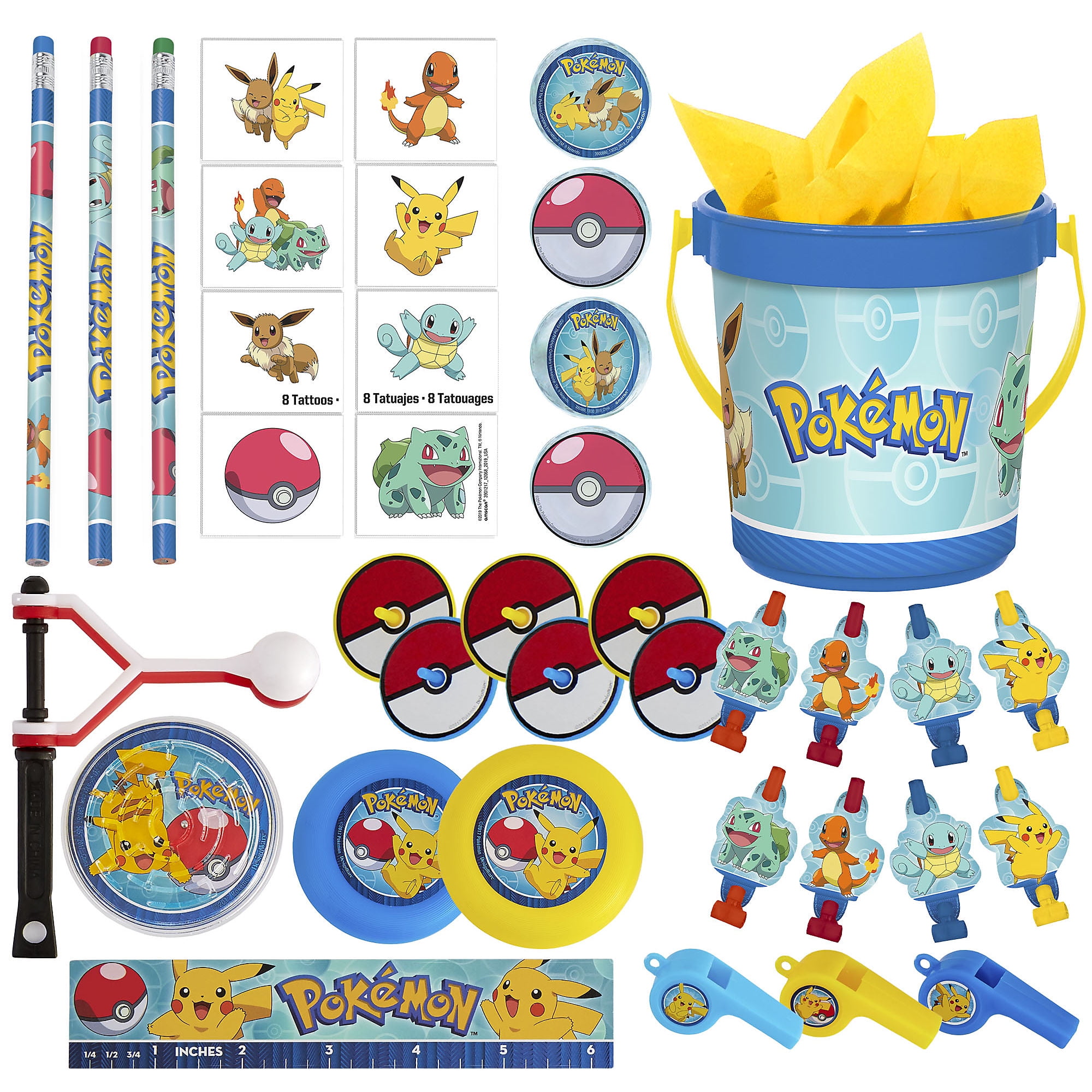 Party City Pokémon Classic Ultimate Party Favor Supplies for 8 Guests, Include Tattoos, Pencils