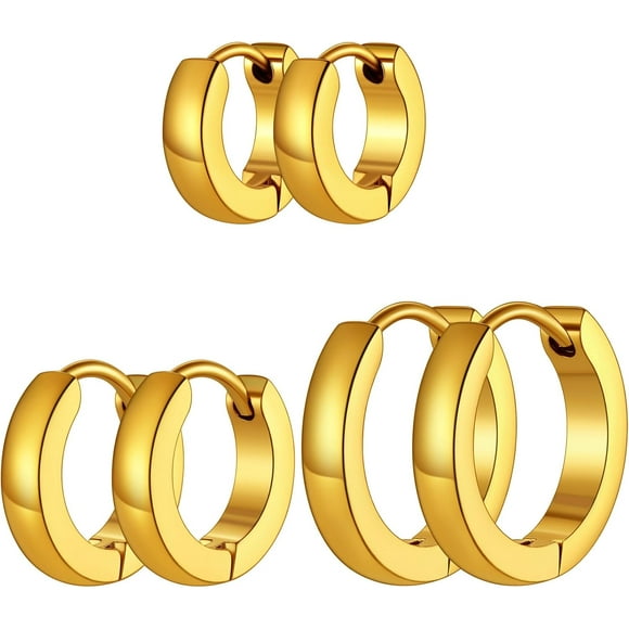 TEMOGU-Classic 3/4/5 Pairs Hoop Earrings Set for Men and Women 3mm Wide Stainless Steel Huggie Hoop Earring Hypoallergenic Minimalist Jewelry(Gift Wrapped)
