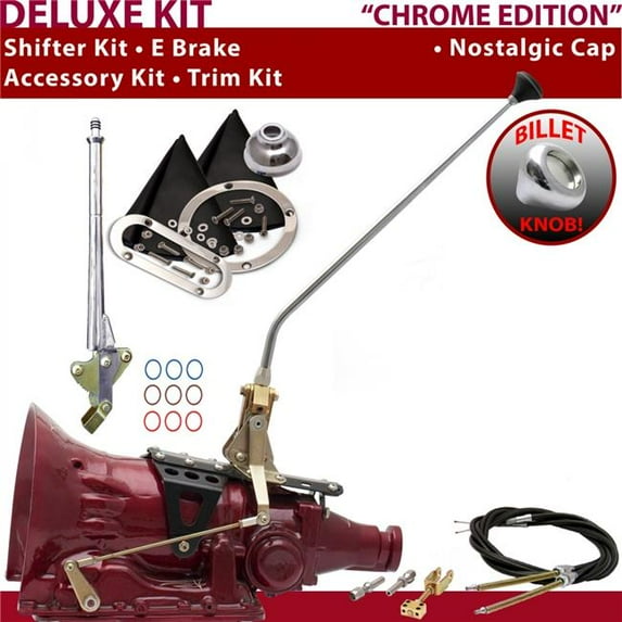 American Shifter TH350 Shifter Kit Chrome 23 in. E Brake Cable Trim Kit for F4B0C