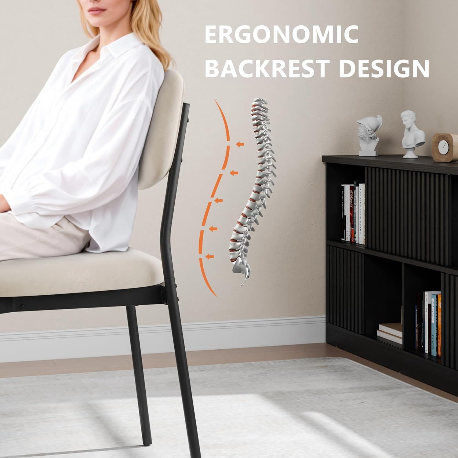 Upholstered Dining Chairs Set of 6, Stackable Modern Dining Room Chairs, Kitchen Chairs w/Soft Velvet Backrest & Sturdy Metal Legs ,Cream Beige