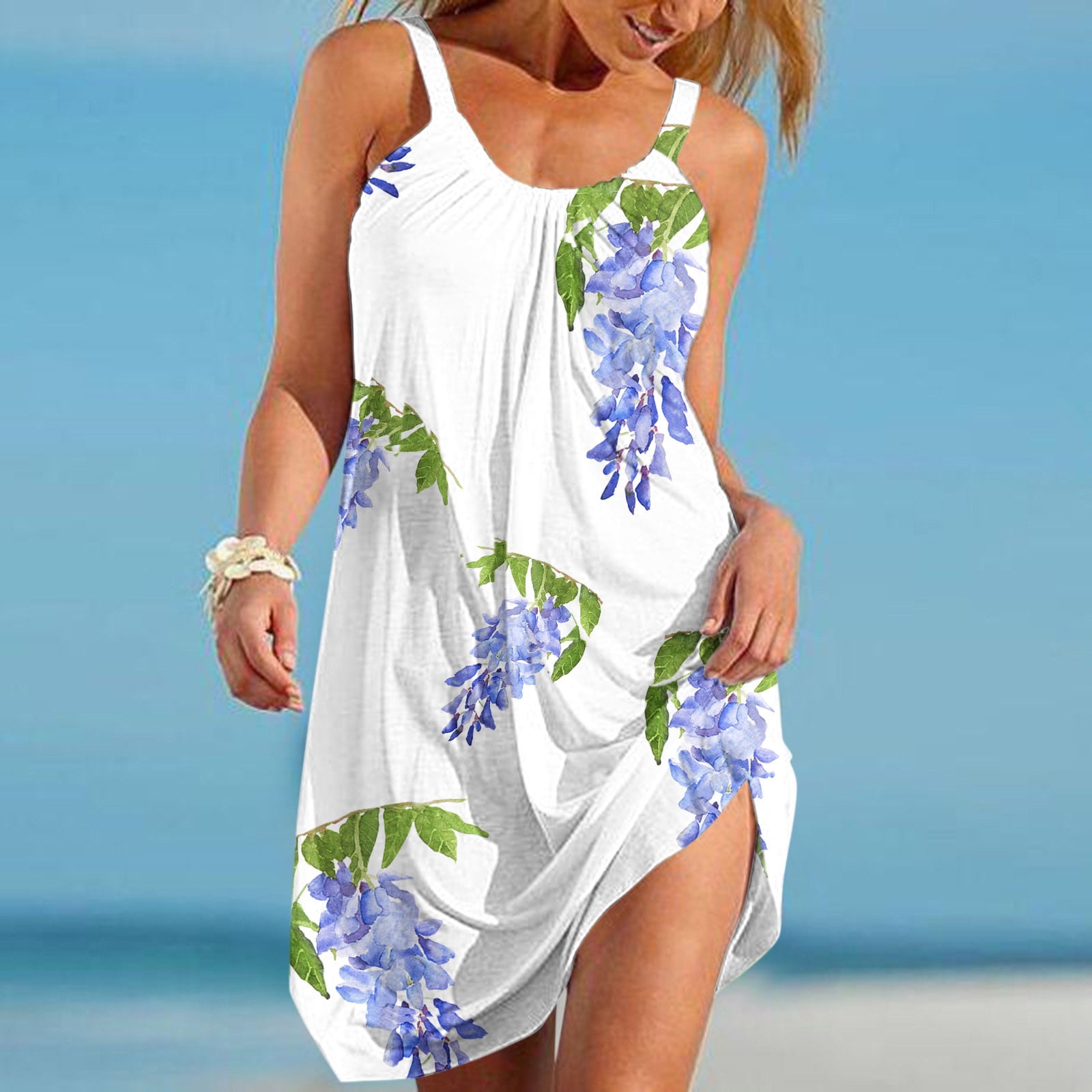 Sun Dresses Women Summer Casual,Boho Sleeveless Print Loose Sundress ...